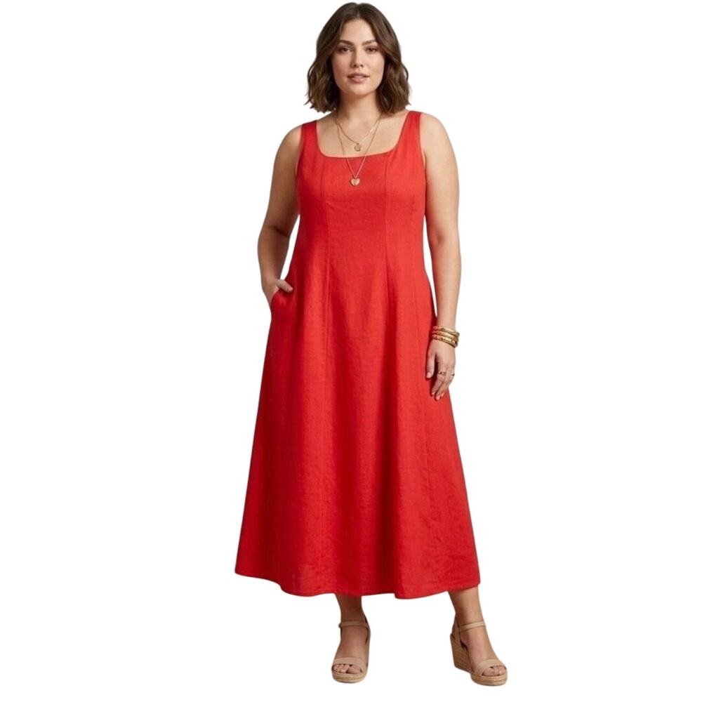 Lea Red Linen Blend Maxi Dress 2X NWT